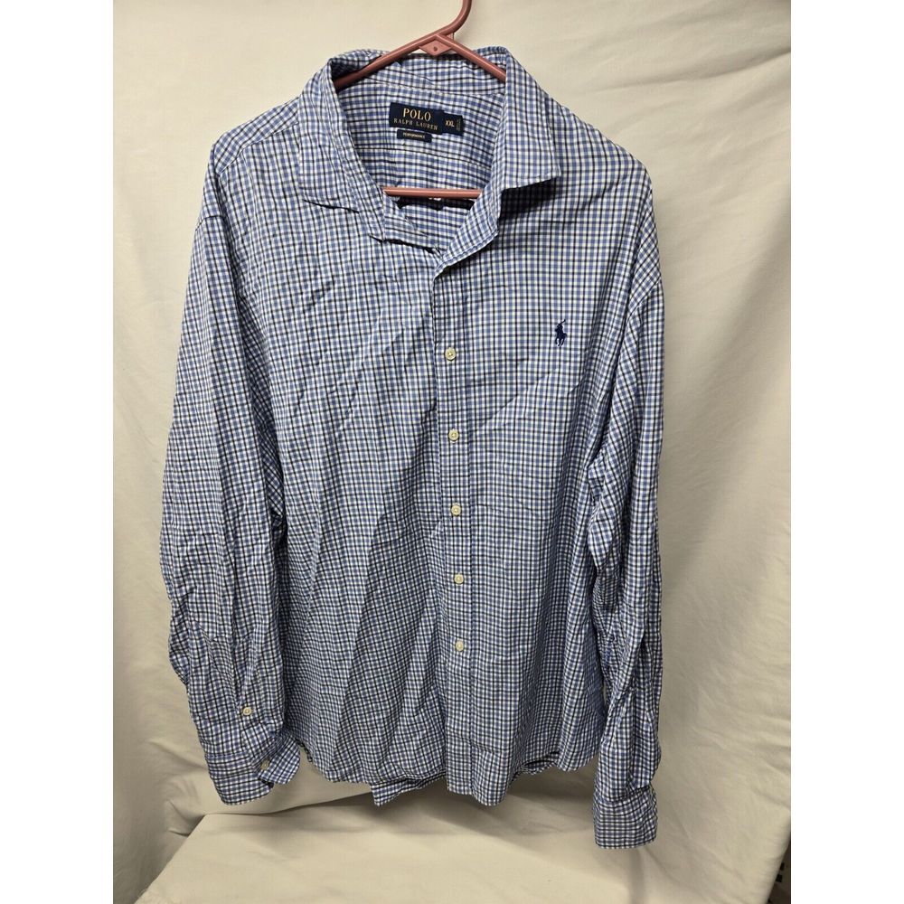 Polo Ralph Lauren Performance Plaid Shirt Mens 2XL XXL Blue‎ Preppy